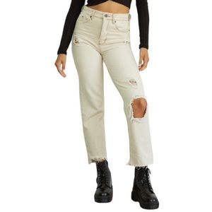 BDG Urban Outfitters Pax Destroyed High Waist Straight Leg Jeans In Nude (28)